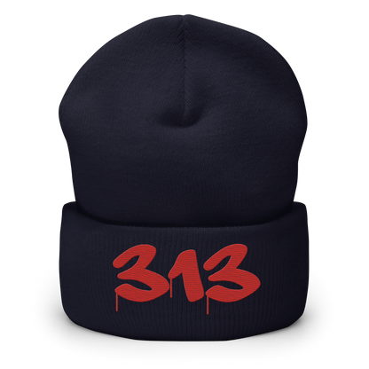 Detroit '313' Cuffed Beanie (Tag Font) | Aliform Red