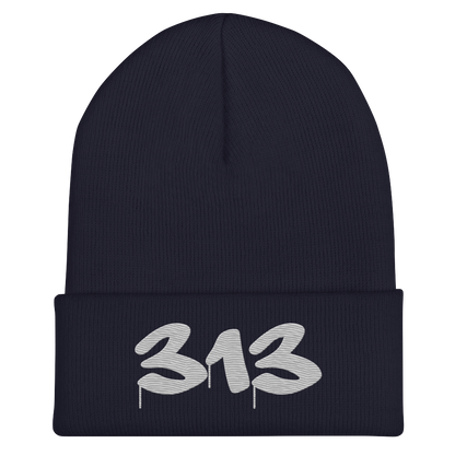 Detroit '313' Cuffed Beanie (Tag Font) | Platinum