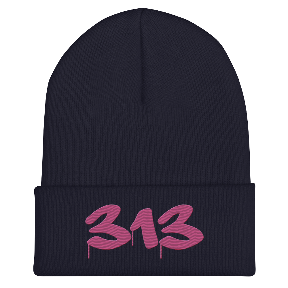 Detroit '313' Cuffed Beanie (Tag Font) | Apple Blossom Pink