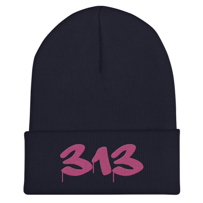 Detroit '313' Cuffed Beanie (Tag Font) | Apple Blossom Pink