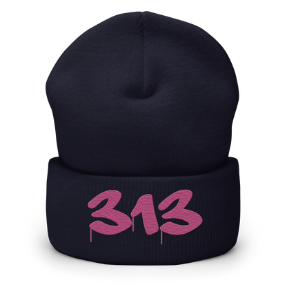 Detroit '313' Cuffed Beanie (Tag Font) | Apple Blossom Pink