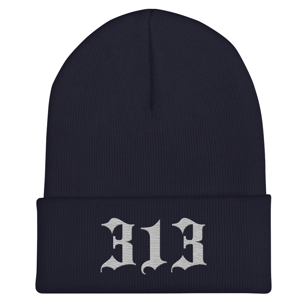 Detroit '313' Cuffed Beanie (Old English Font) | Platinum