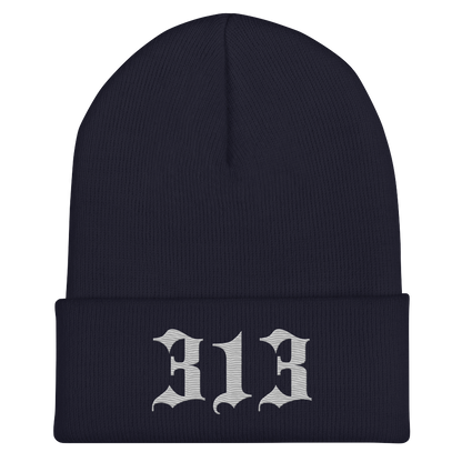 Detroit '313' Cuffed Beanie (Old English Font) | Platinum