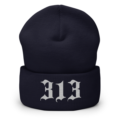 Detroit '313' Cuffed Beanie (Old English Font) | Platinum