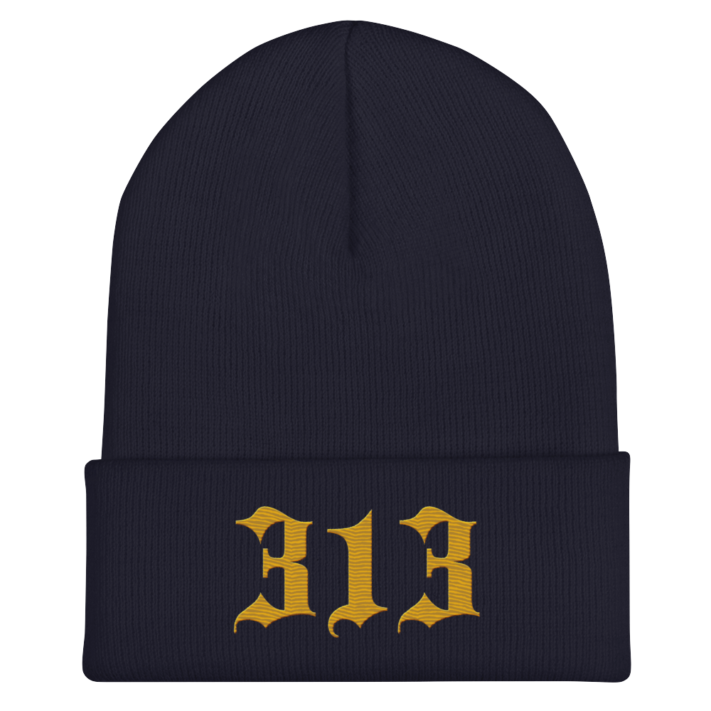 Detroit '313' Cuffed Beanie (Old English Font) | Gold