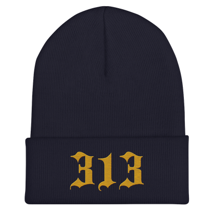 Detroit '313' Cuffed Beanie (Old English Font) | Gold