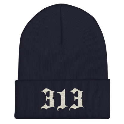 Detroit '313' Cuffed Beanie (Old English Font) | Ivory White