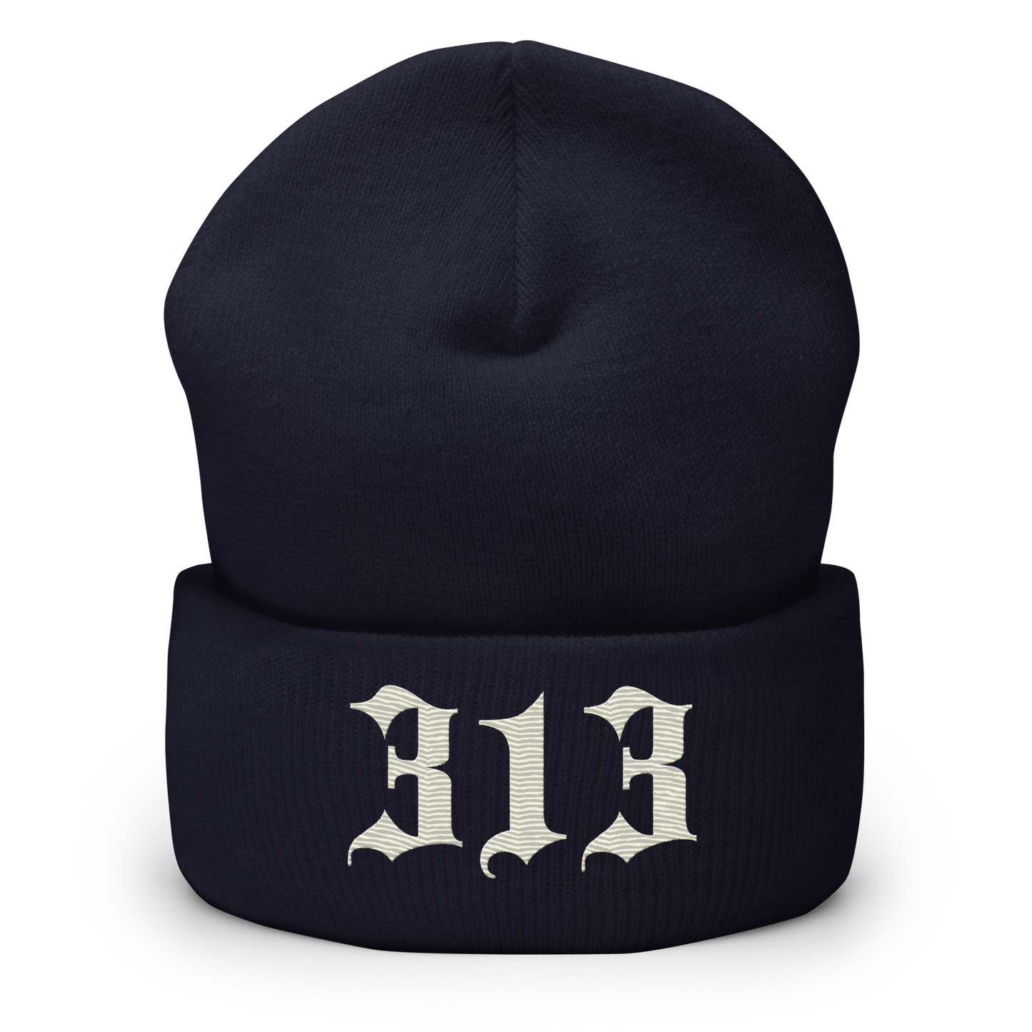 Detroit '313' Cuffed Beanie (Old English Font) | Ivory White