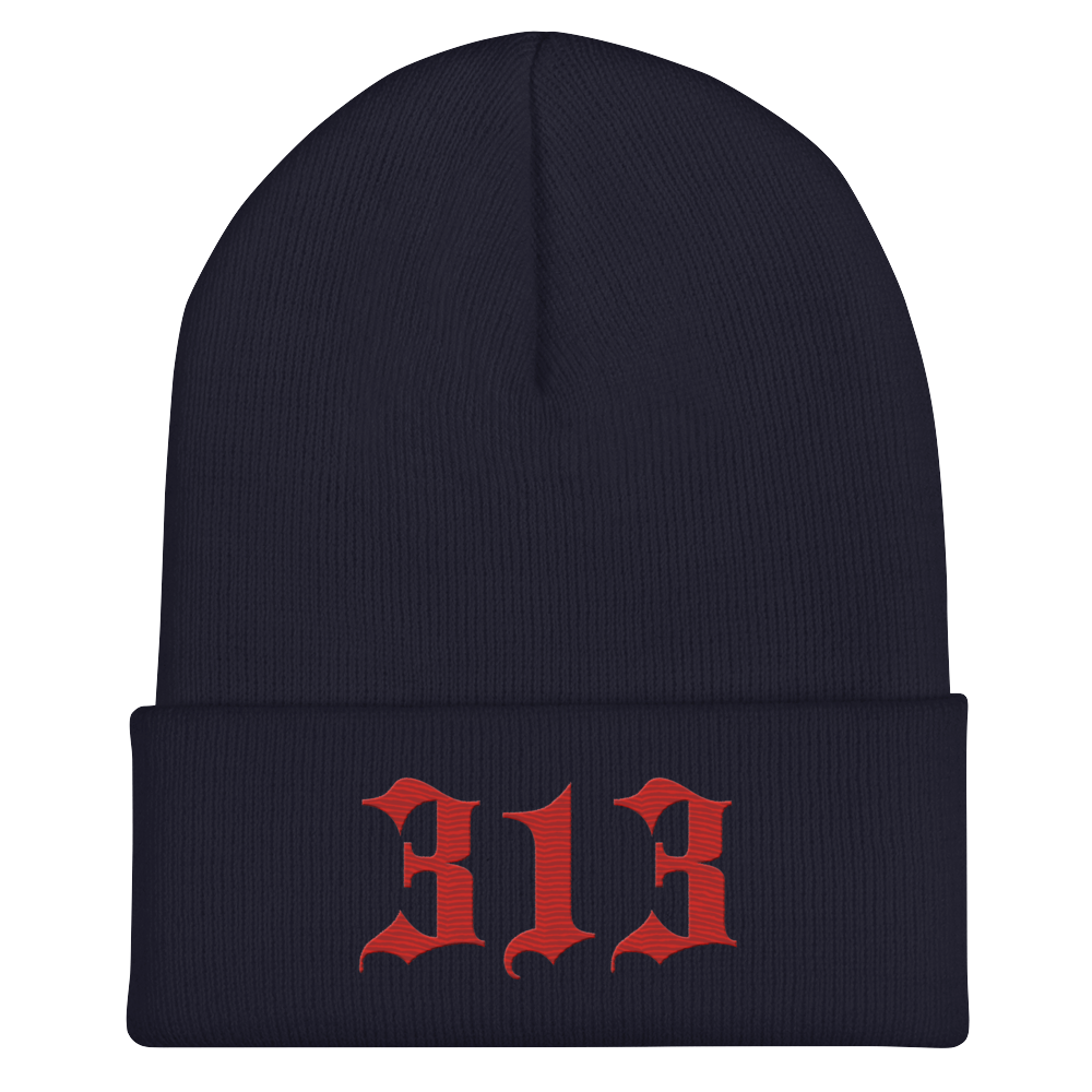 Detroit '313' Cuffed Beanie (Old English Font) | Aliform Red