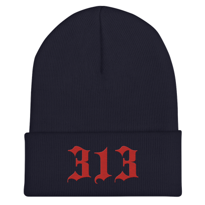 Detroit '313' Cuffed Beanie (Old English Font) | Aliform Red