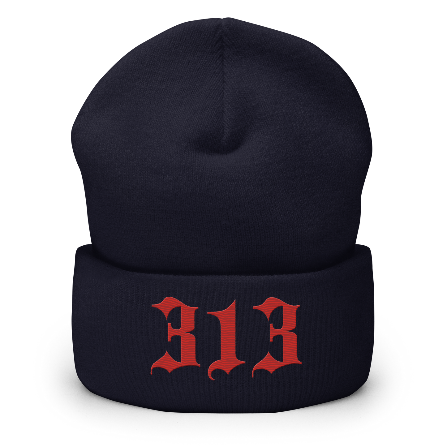 Detroit '313' Cuffed Beanie (Old English Font) | Aliform Red