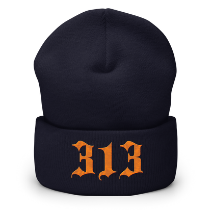 Detroit '313' Cuffed Beanie (Old English Font) | Orange