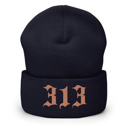 Detroit '313' Cuffed Beanie (Old English Font) | Copper