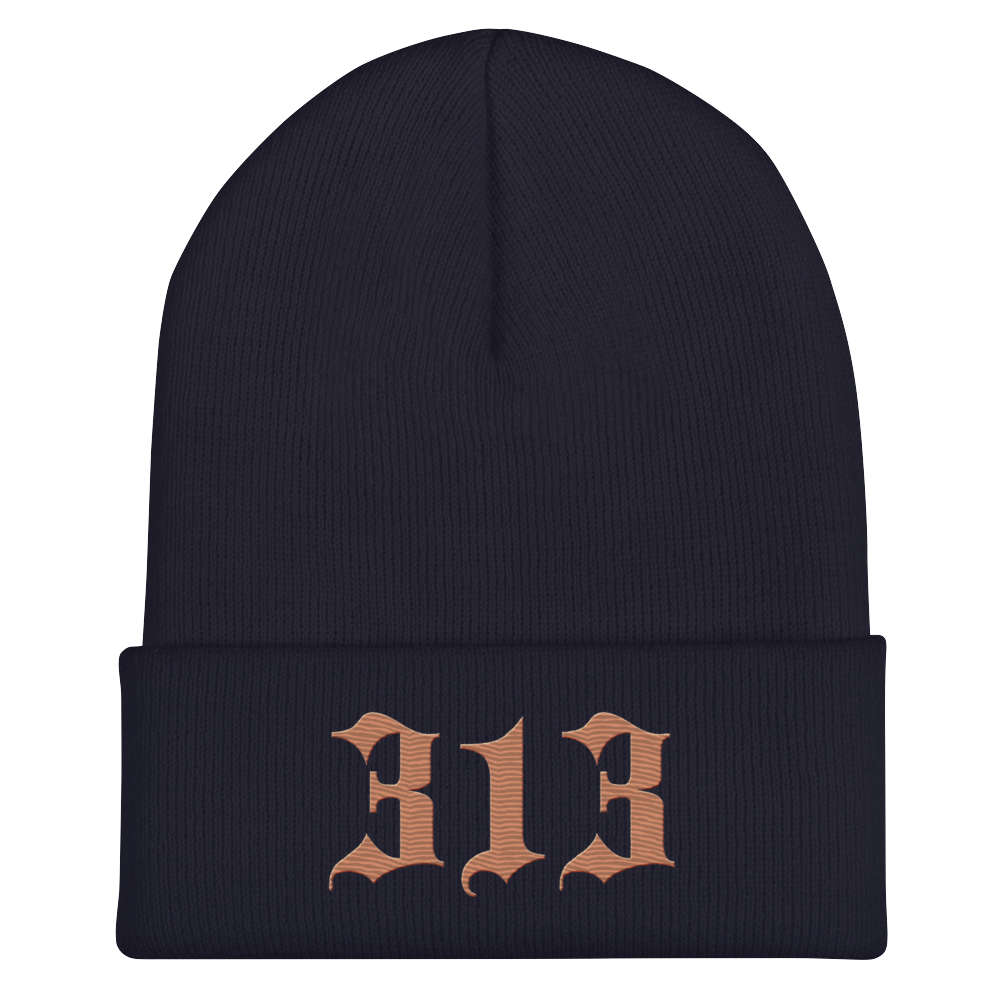 Detroit '313' Cuffed Beanie (Old English Font) | Copper