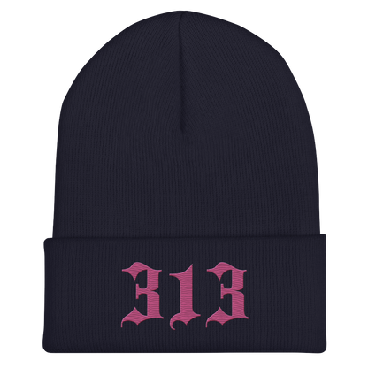 Detroit '313' Cuffed Beanie (Old English Font) | Apple Blossom Pink