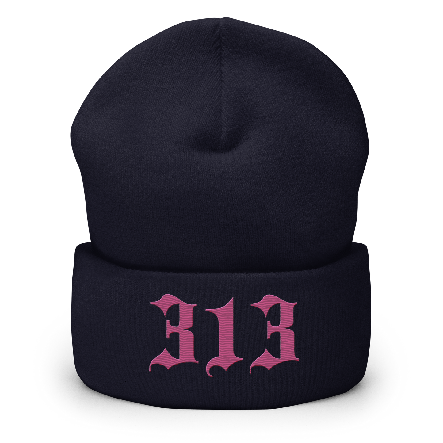 Detroit '313' Cuffed Beanie (Old English Font) | Apple Blossom Pink