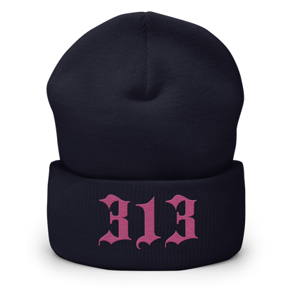 Detroit '313' Cuffed Beanie (Old English Font) | Apple Blossom Pink