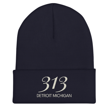 '313 Detroit Michigan' Cuffed Beanie | Ivory White