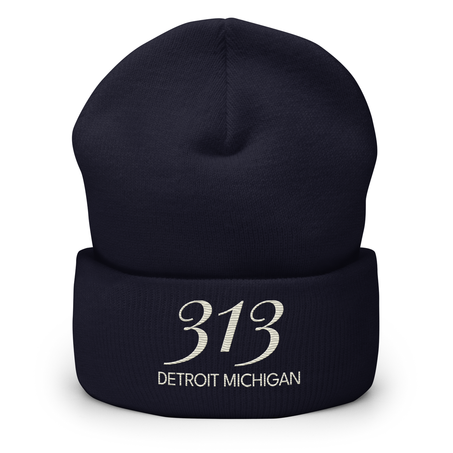 '313 Detroit Michigan' Cuffed Beanie | Ivory White