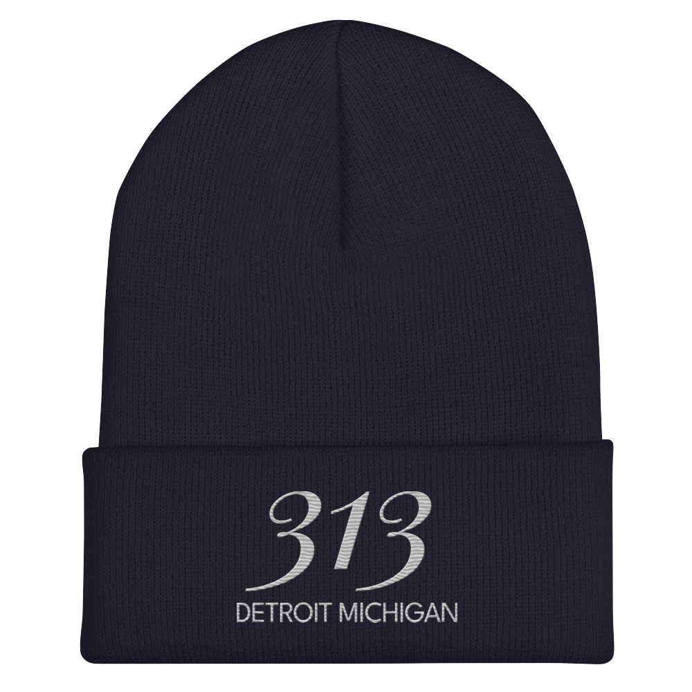 '313 Detroit Michigan' Cuffed Beanie | Platinum