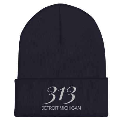 '313 Detroit Michigan' Cuffed Beanie | Platinum