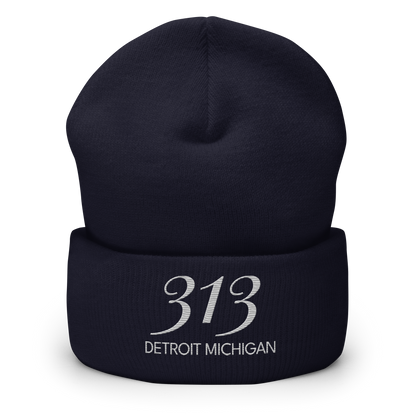 '313 Detroit Michigan' Cuffed Beanie | Platinum