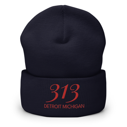 '313 Detroit Michigan' Cuffed Beanie | Aliform Red