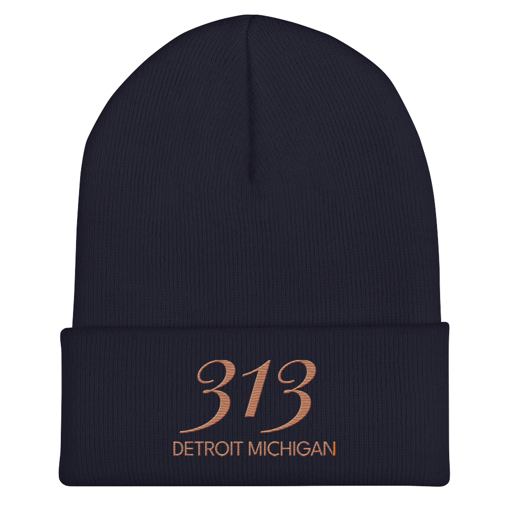 '313 Detroit Michigan' Cuffed Beanie | Copper