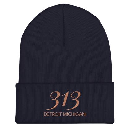 '313 Detroit Michigan' Cuffed Beanie | Copper