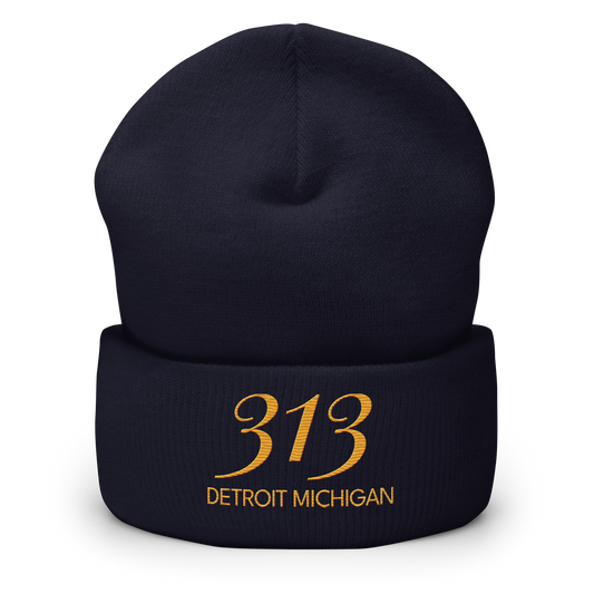 '313 Detroit Michigan' Cuffed Beanie | Gold