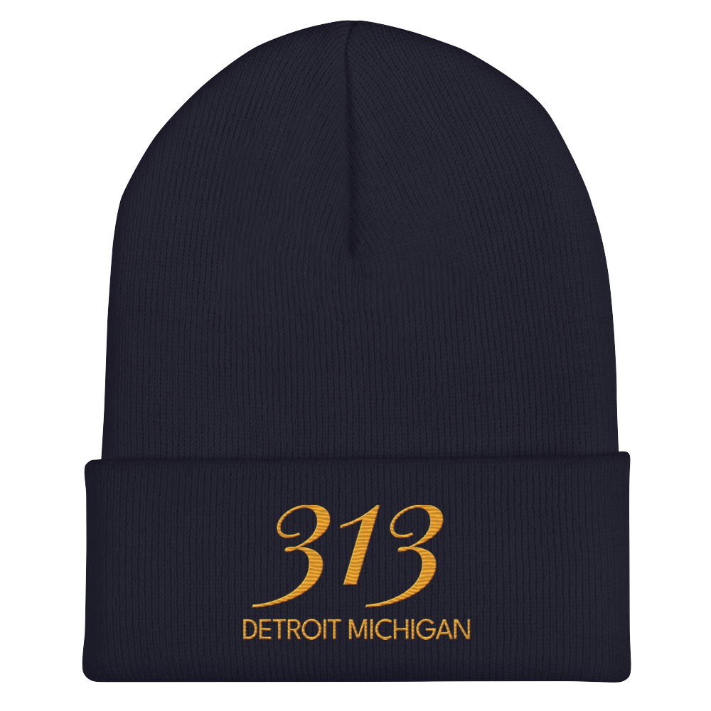 '313 Detroit Michigan' Cuffed Beanie | Gold