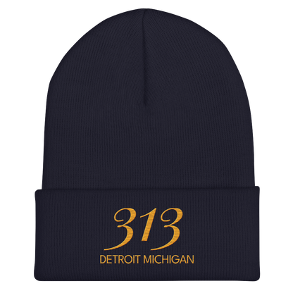 '313 Detroit Michigan' Cuffed Beanie | Gold