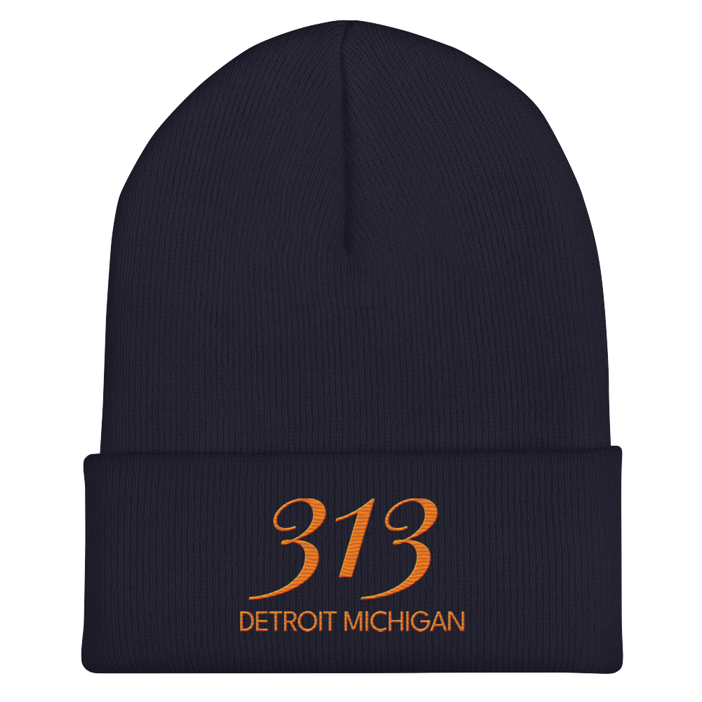 '313 Detroit Michigan' Cuffed Beanie | Orange