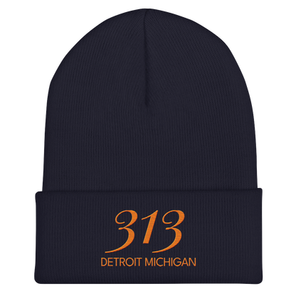 '313 Detroit Michigan' Cuffed Beanie | Orange