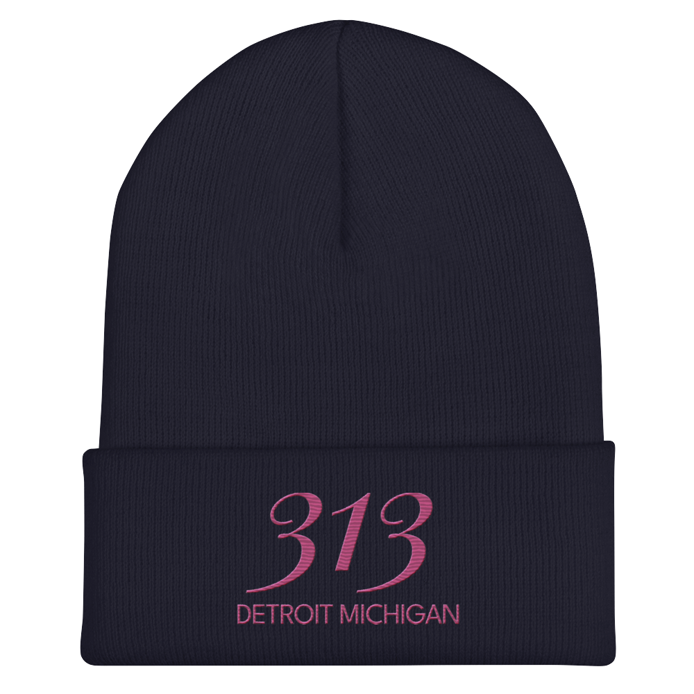 '313 Detroit Michigan' Cuffed Beanie | Apple Blossom Pink