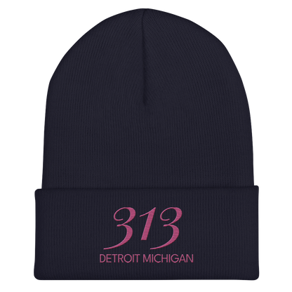 '313 Detroit Michigan' Cuffed Beanie | Apple Blossom Pink