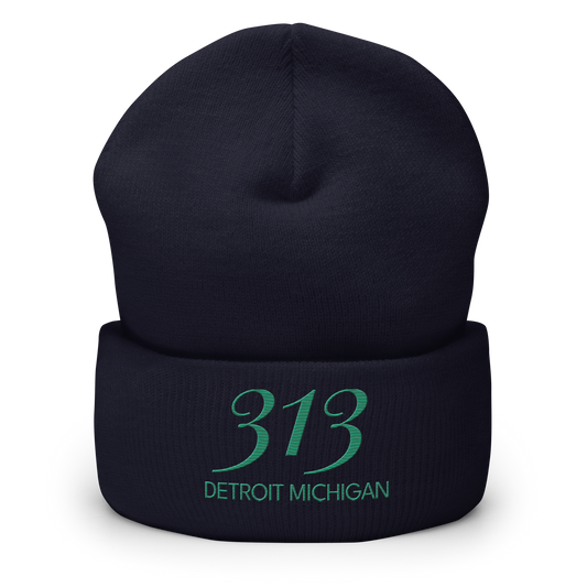 '313 Detroit Michigan' Cuffed Beanie | Emerald Green