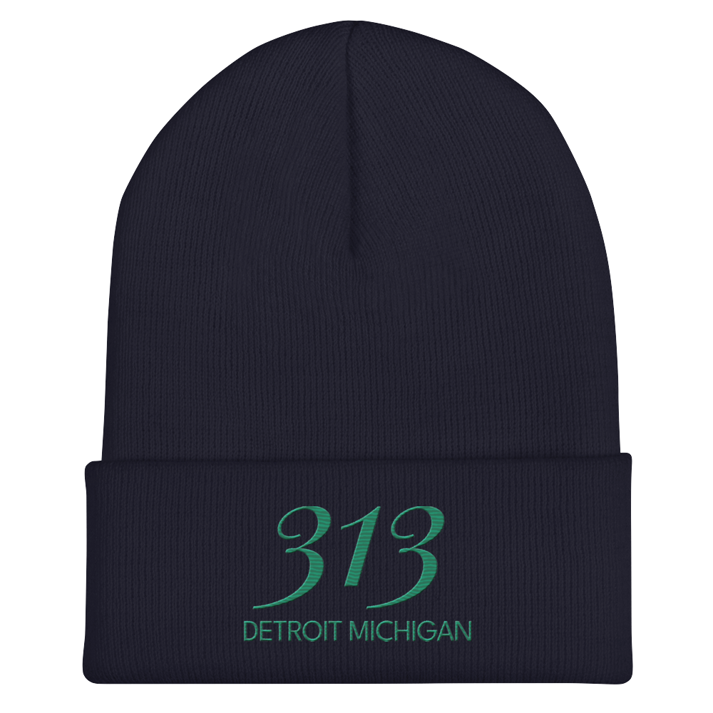 '313 Detroit Michigan' Cuffed Beanie | Emerald Green