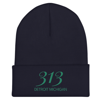 '313 Detroit Michigan' Cuffed Beanie | Emerald Green