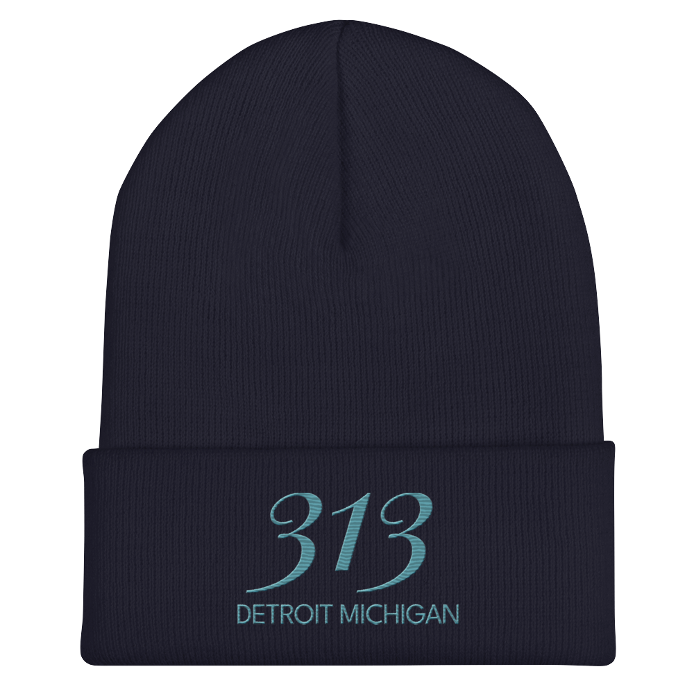 '313 Detroit Michigan' Cuffed Beanie | Huron Blue