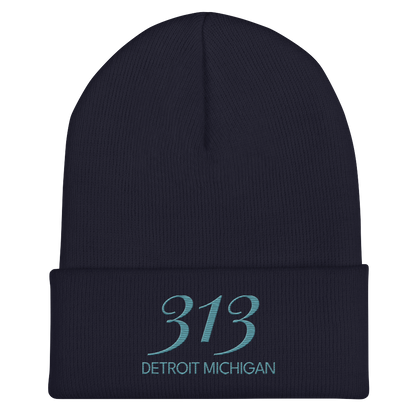 '313 Detroit Michigan' Cuffed Beanie | Huron Blue