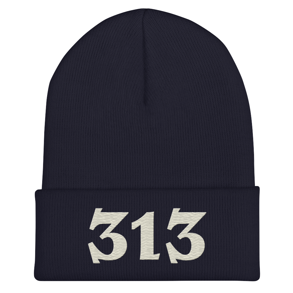 Detroit '313' Cuffed Beanie (Angry Font) | Ivory White