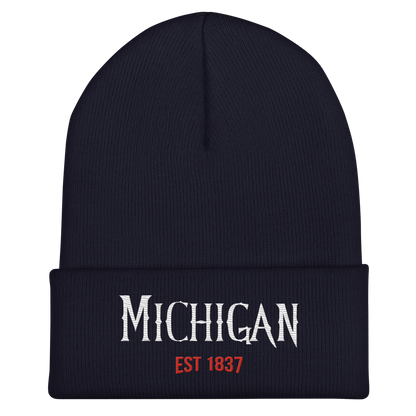 'Michigan EST 1837' Cuffed Beanie | Spooky Drama Parody