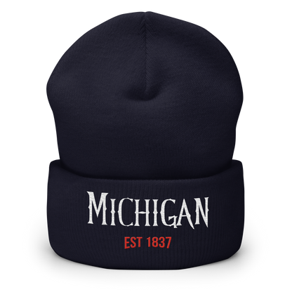 'Michigan EST 1837' Cuffed Beanie | Spooky Drama Parody