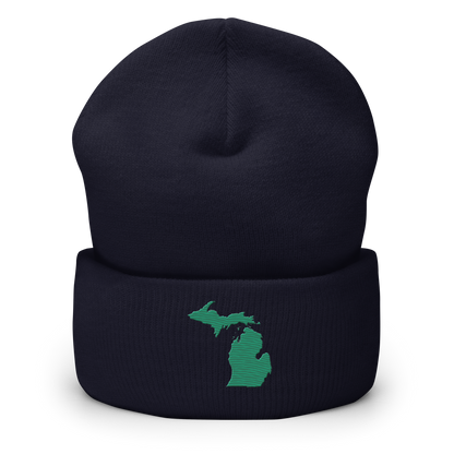 Michigan Cuffed Beanie | Emerald Green Outline