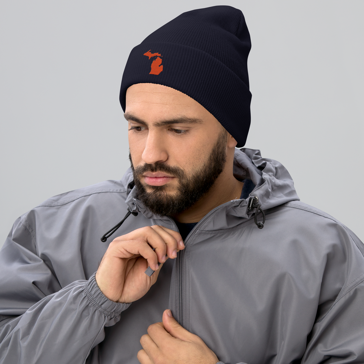 Michigan Cuffed Beanie | Maple Leaf Orange Outline