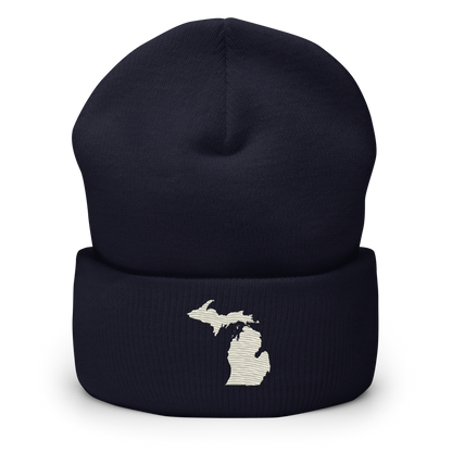 Michigan Cuffed Beanie | Ivory White Outline