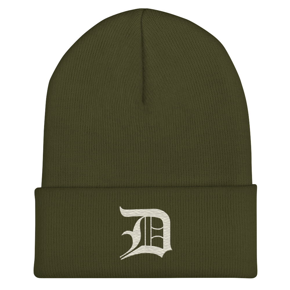 Detroit 'Old English D' Cuffed Beanie (Ivory White)