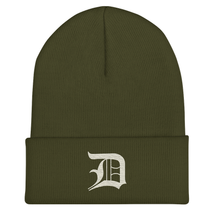 Detroit 'Old English D' Cuffed Beanie (Ivory White)