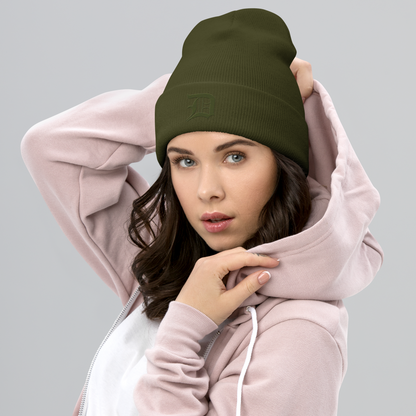 Detroit 'Old English D' Cuffed Beanie (Army Green)